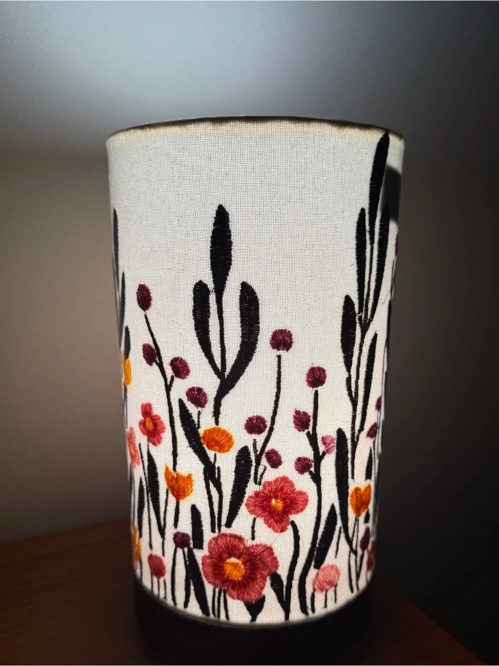NEW India fabric embroidered Floral Botanical Cylinder Table Lamp Shade Floral.